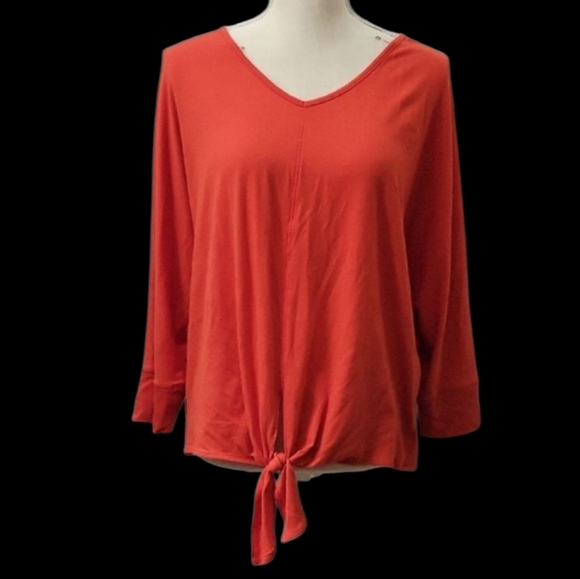 New Directions 3/4 Sleeve Tie Front Blouse - Picture 1 of 4